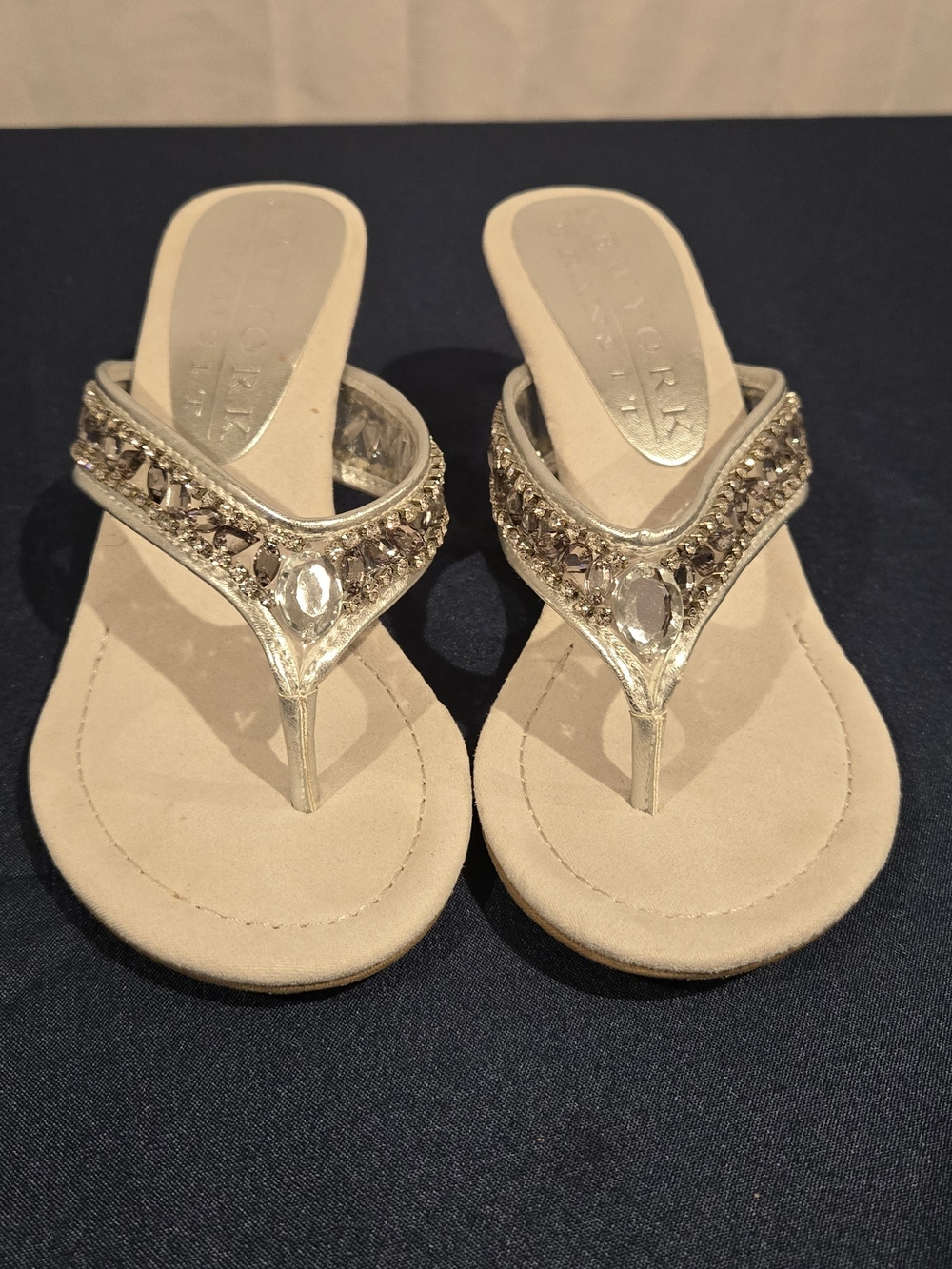 Embellished Silver Thong Sandals